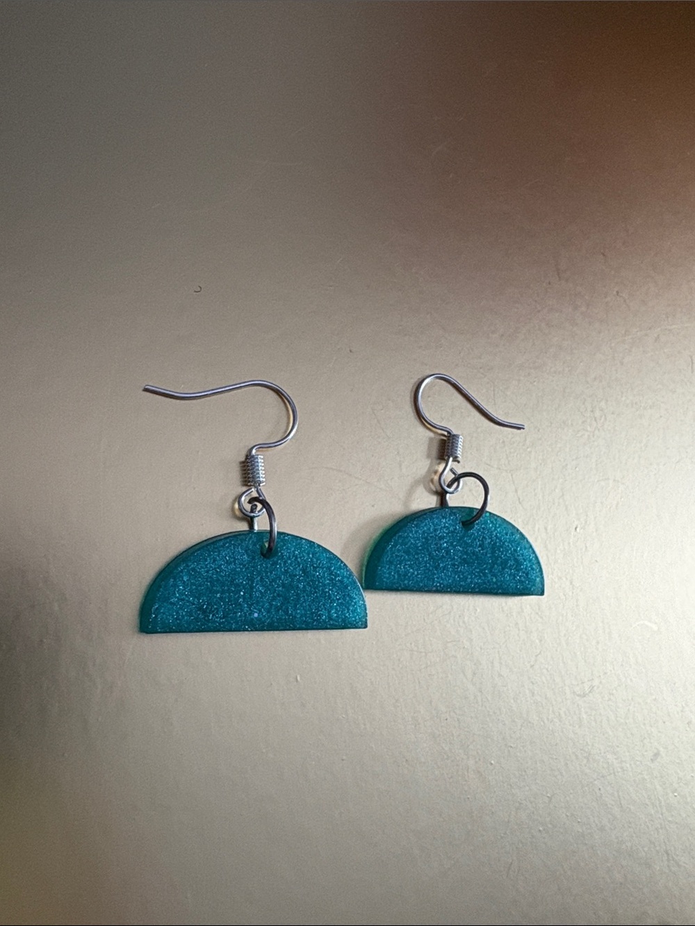 Emmy’s Creations Hand Crafted Teal Semicircle Dangle Earrings